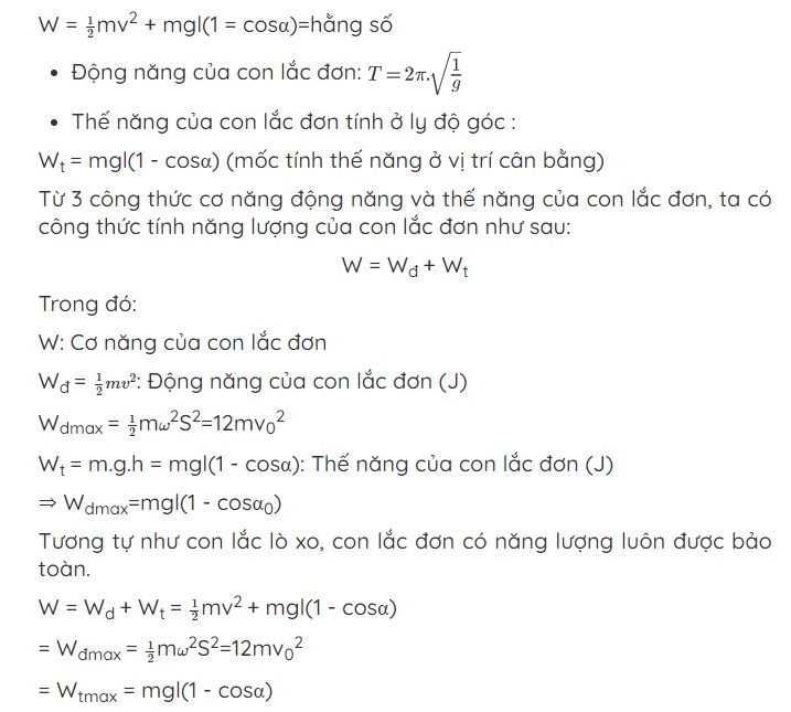 Công thức Cơ năng, động năng, thế năng