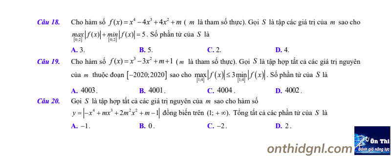 Bài tập Tìm m để hàm số có giá trị lớn nhất nhỏ nhất GTLN GTNN