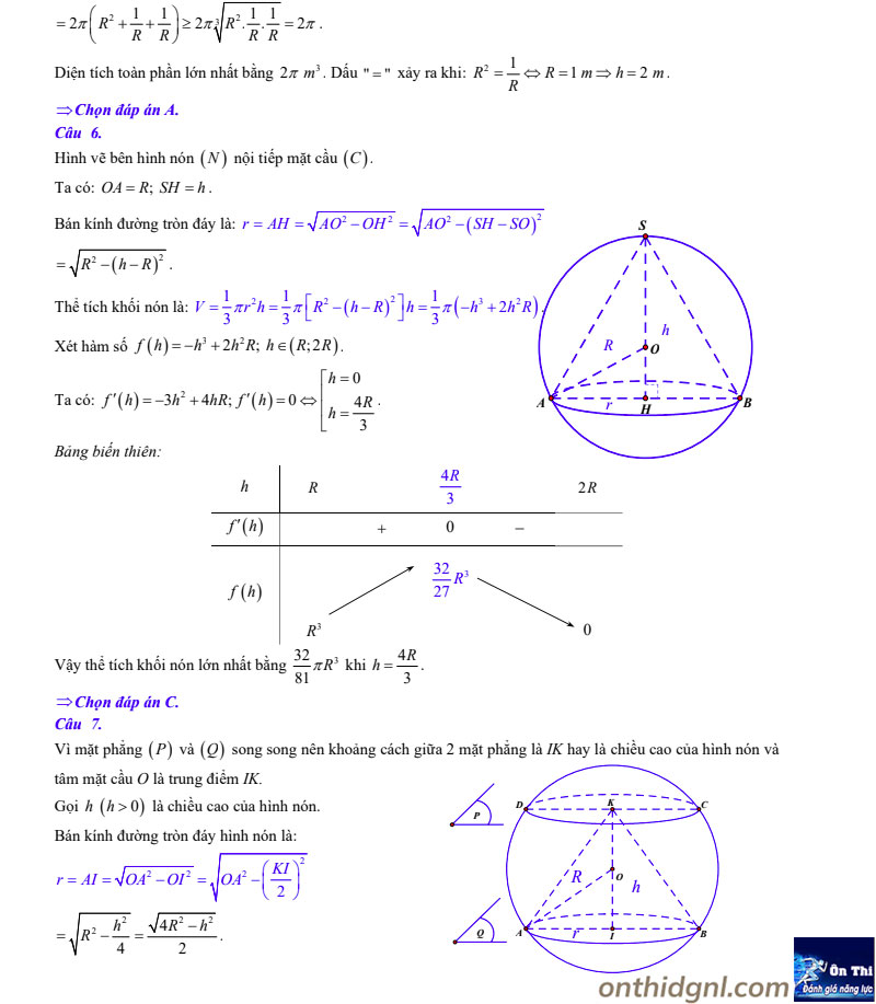 lời giải Bài toán Cực trị khối tròn xoay chi tiết