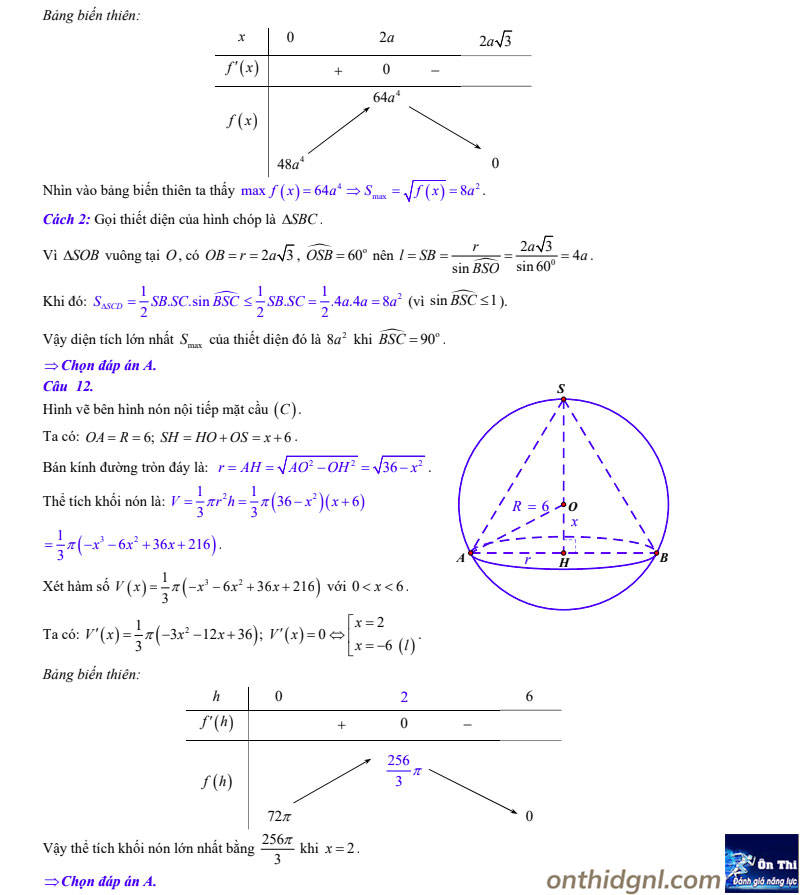 lời giải Bài toán Cực trị khối tròn xoay chi tiết