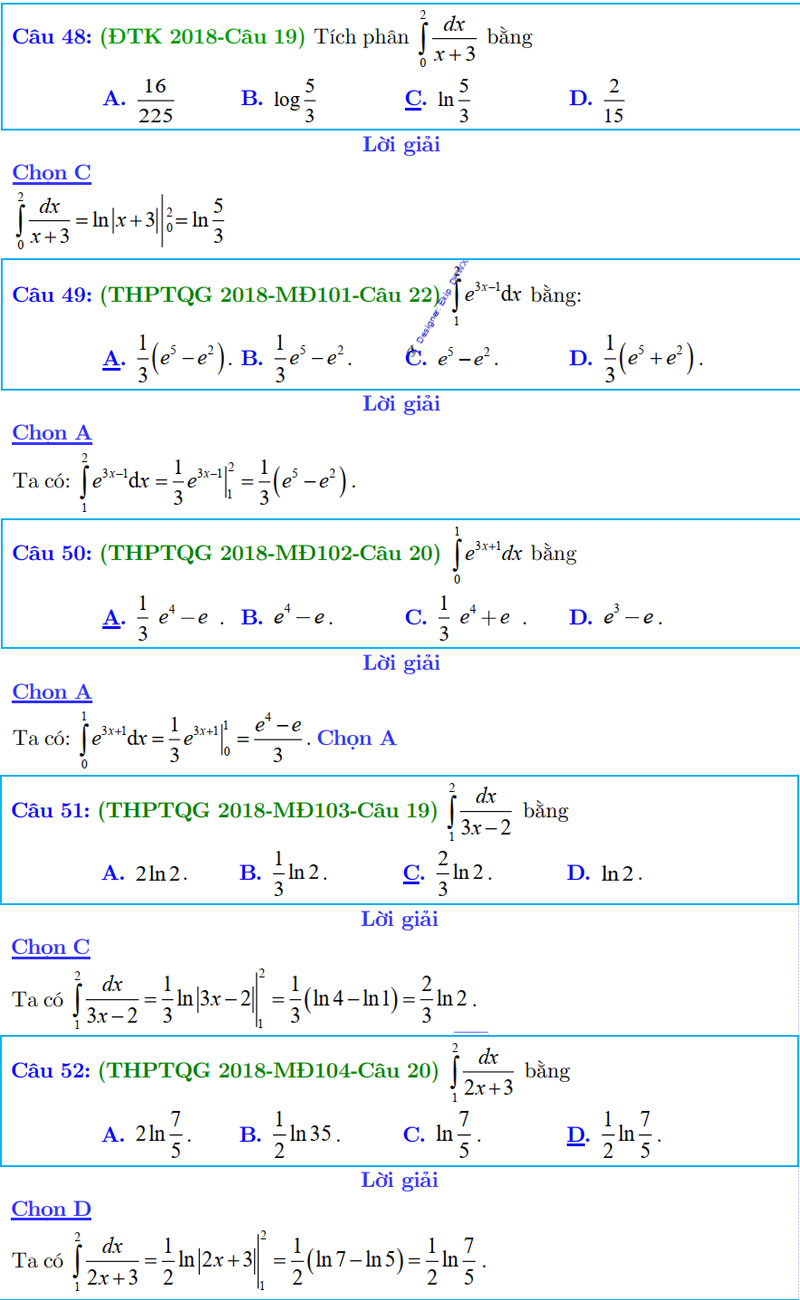 Bài tập Tích phân cơ bản a kết hợp tính chất b ôn toán
