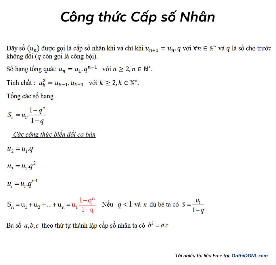 Công thức Cấp số Nhân đầy đủ