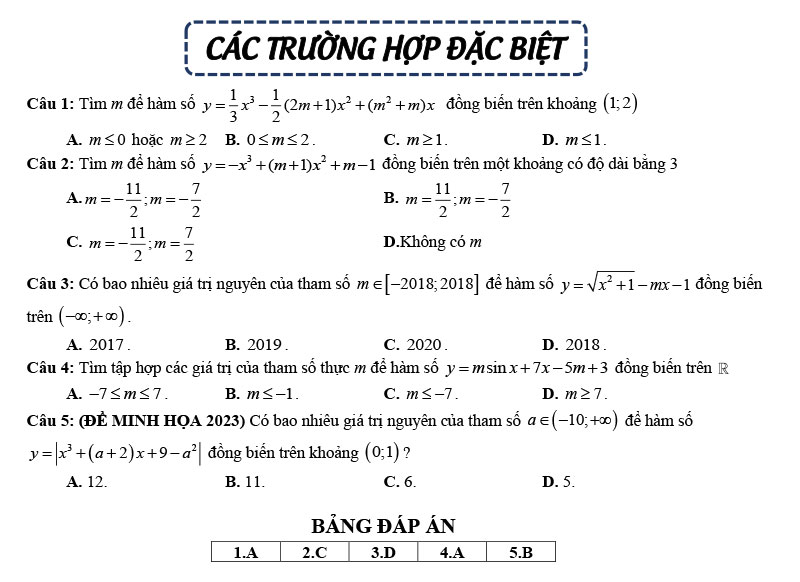 Biện luận tính đơn điệu hàm Phân thức Bậc nhất & Các trường hợp đặc biệt