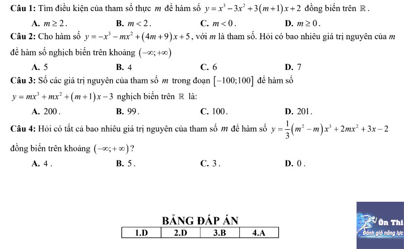 Biện luận tính đơn điệu hàm số Bậc 3 trên R