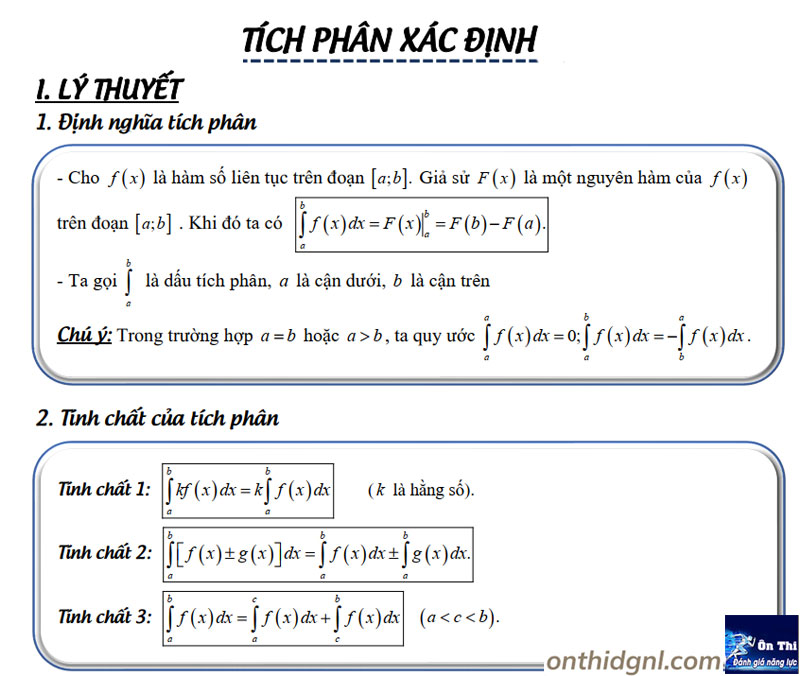 Bảng công thức tính tích phân 