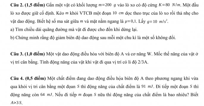 Đề thi giữa kì 1 môn Vật Lý 11 có đáp án