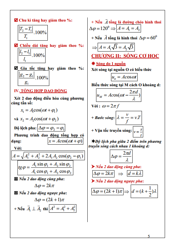 Tổng hợp công thức vật lý 12 sóng cơ học