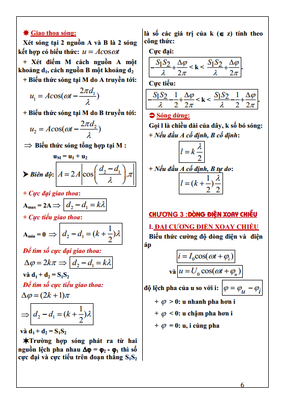 Tổng hợp công thức vật lý 12 sóng cơ học