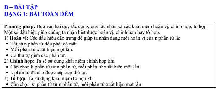 Bài tập về tổ hợp, chỉnh hợp và hoán vị