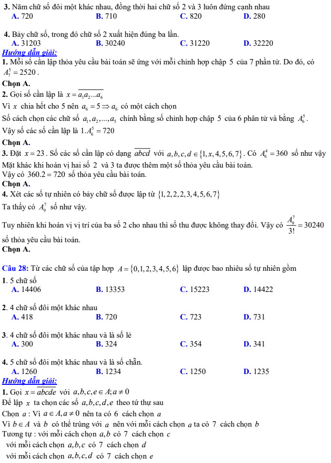 Bài tập về tổ hợp, chỉnh hợp và hoán vị
