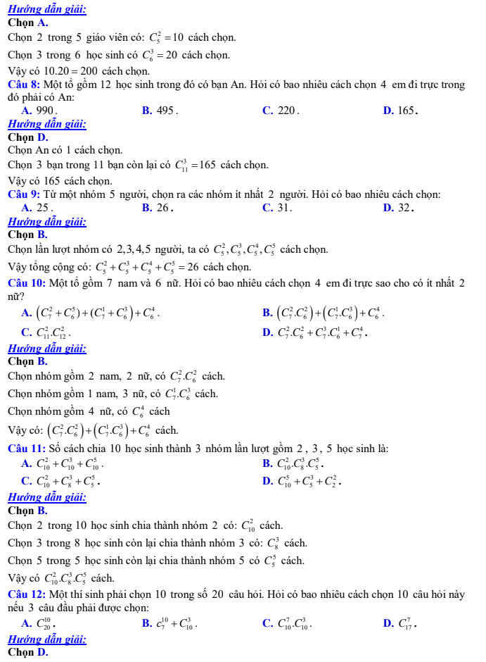 Bài tập về tổ hợp, chỉnh hợp và hoán vị