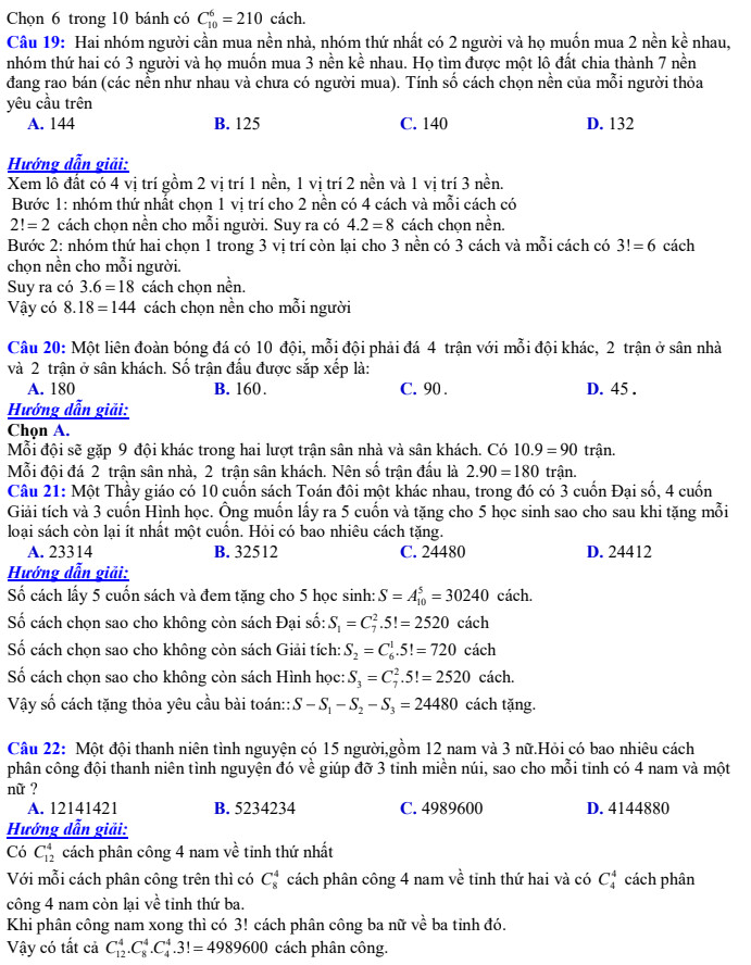 Bài tập về tổ hợp, chỉnh hợp và hoán vị