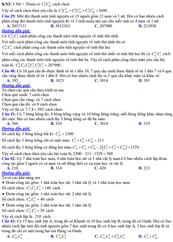 Bài tập về tổ hợp, chỉnh hợp và hoán vị