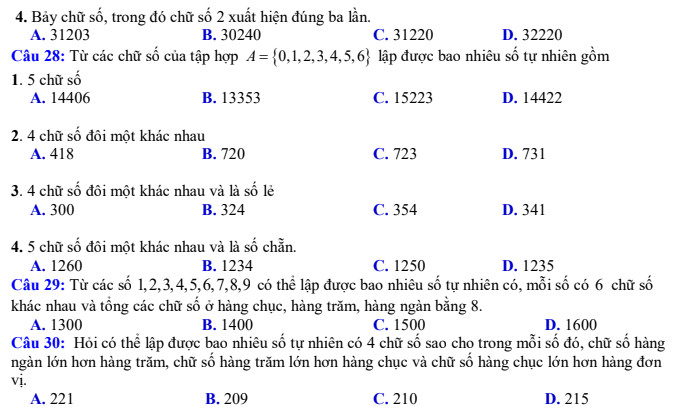 Bài tập về tổ hợp, chỉnh hợp và hoán vị