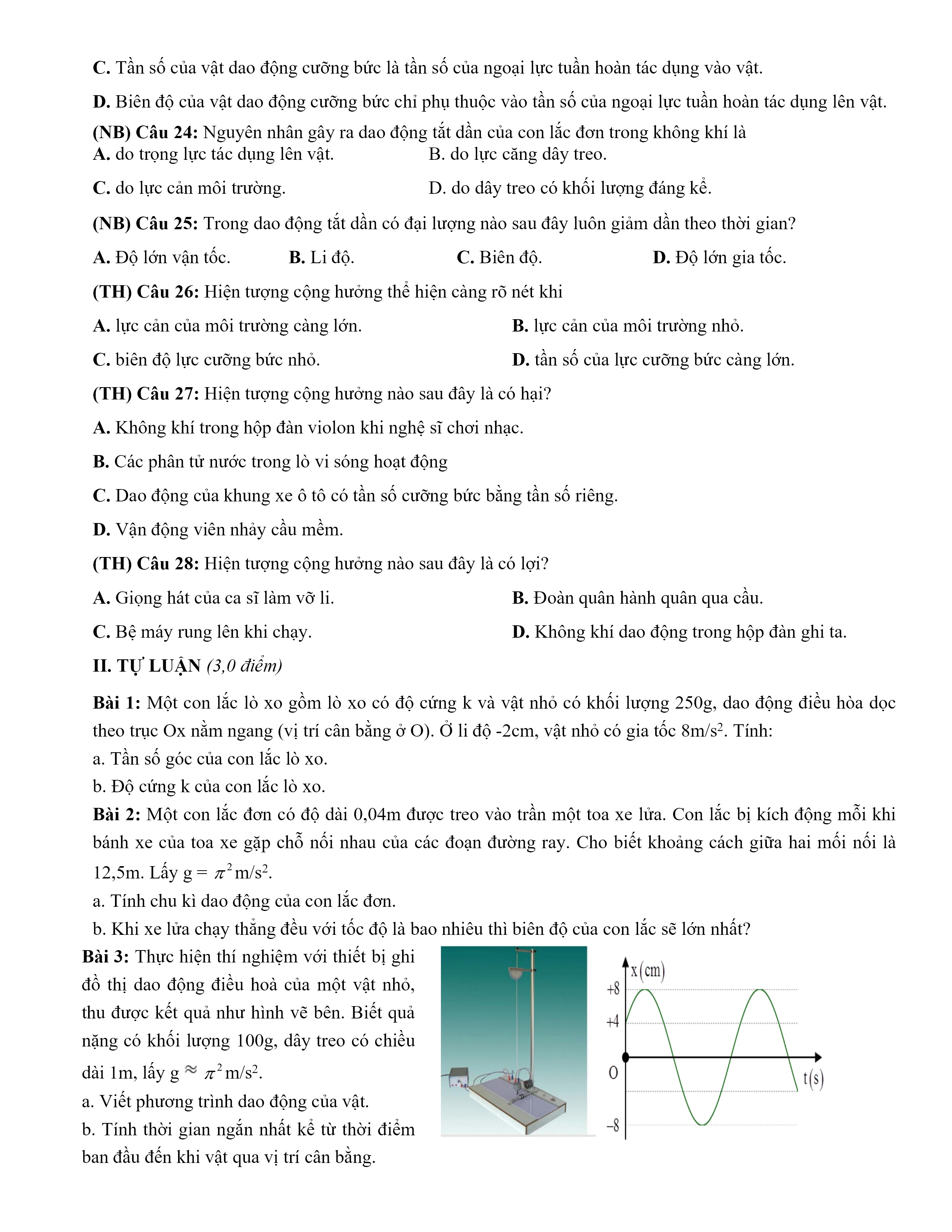 Đề thi giữa kì 1 môn Vật Lý 11 có đáp án