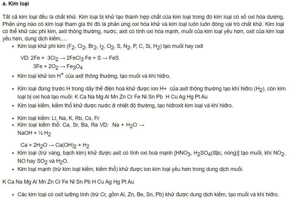 Tổng hợp kiến thức Hóa Học Vô Cơ