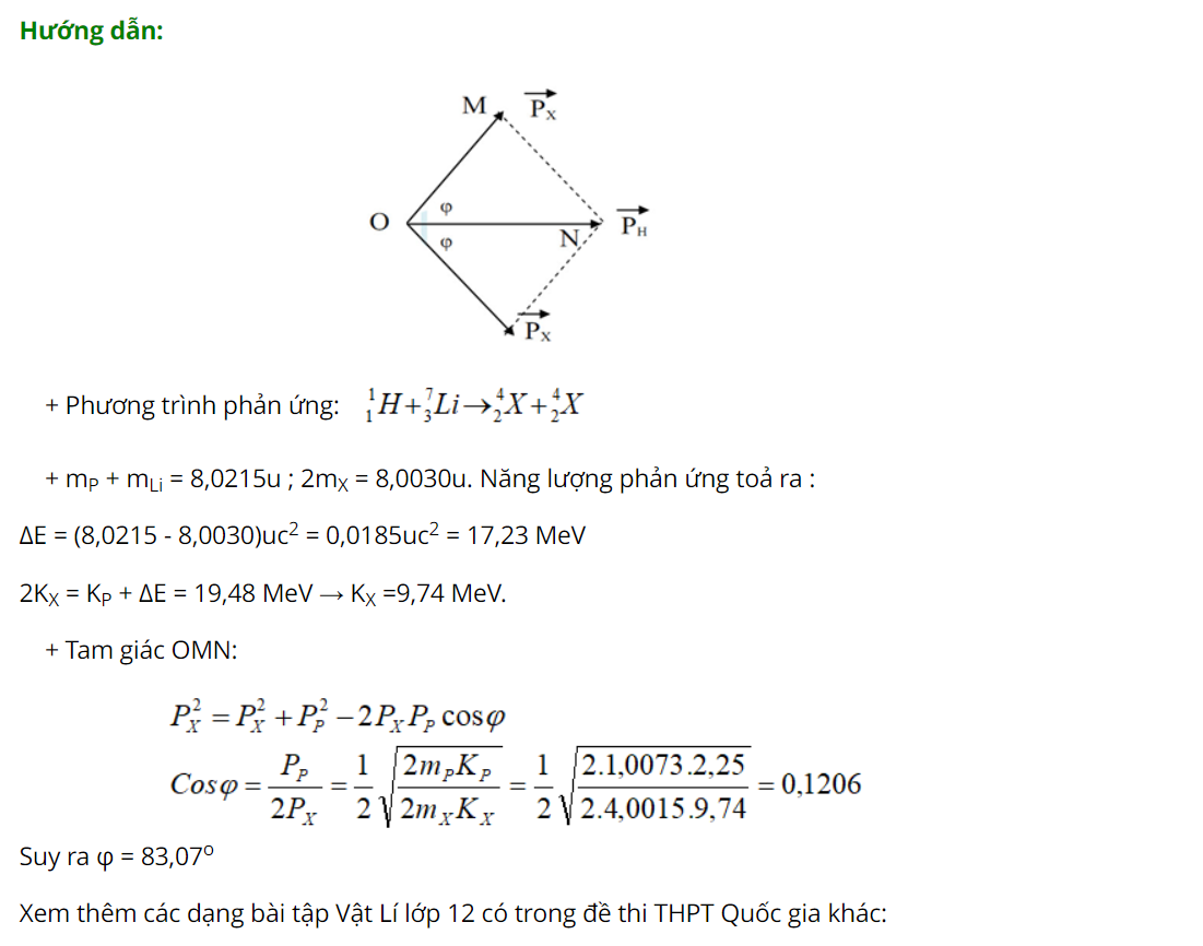 Bài tập tính động năng và động lượng phản ứng hạt nhân