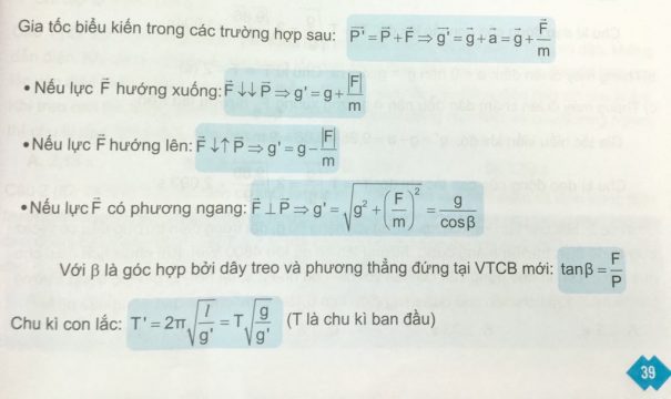 Công thức con lắc đơn khi có lực F không đổi tác động