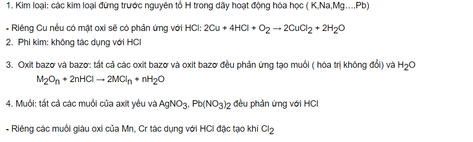 phản ứng với hcl