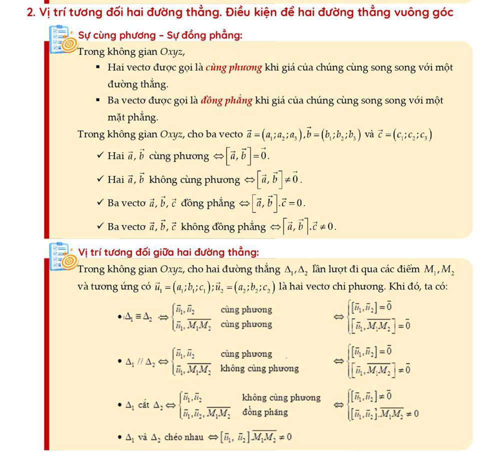 Vị trí tương đối hai đường thẳng. Điều kiện để hai đường thẳng vuông góc