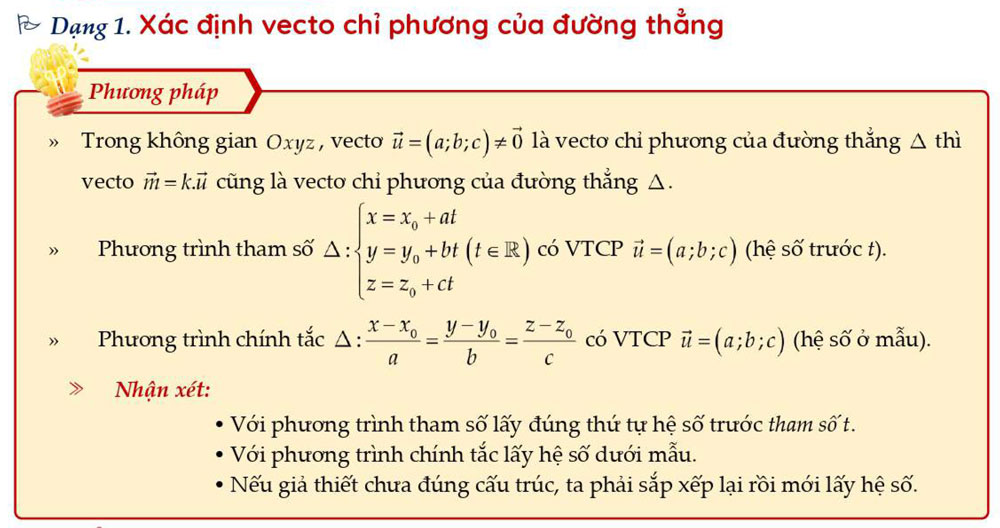 Xác định vectơ chỉ phương của đường thẳng