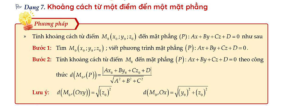 Khoảng cách từ một điểm đến một mặt phẳng