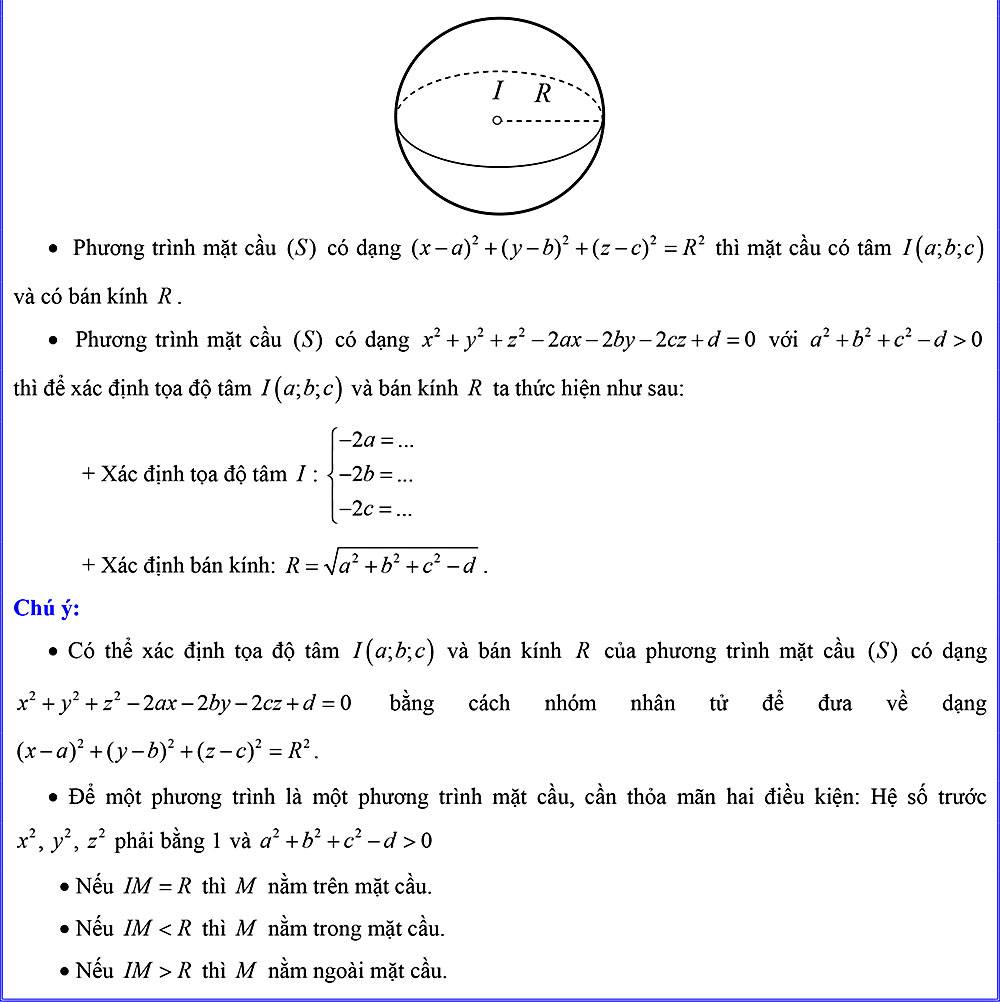 Dạng Bài Tập Phương Trình Mặt Cầu Toán 12 Cánh Diều
