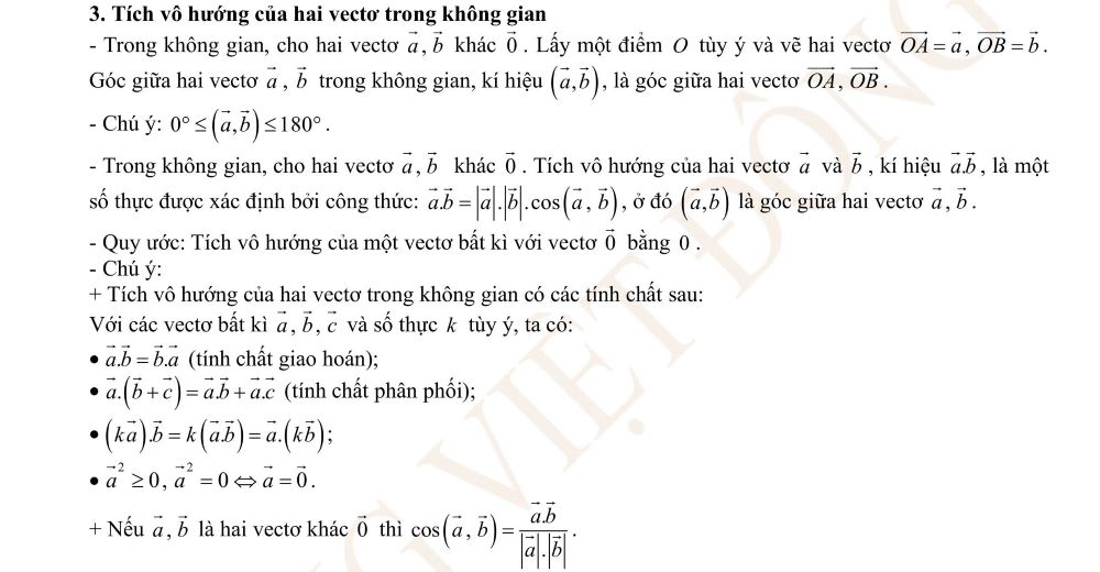 Tích vô hướng của hai vectơ trong không gian