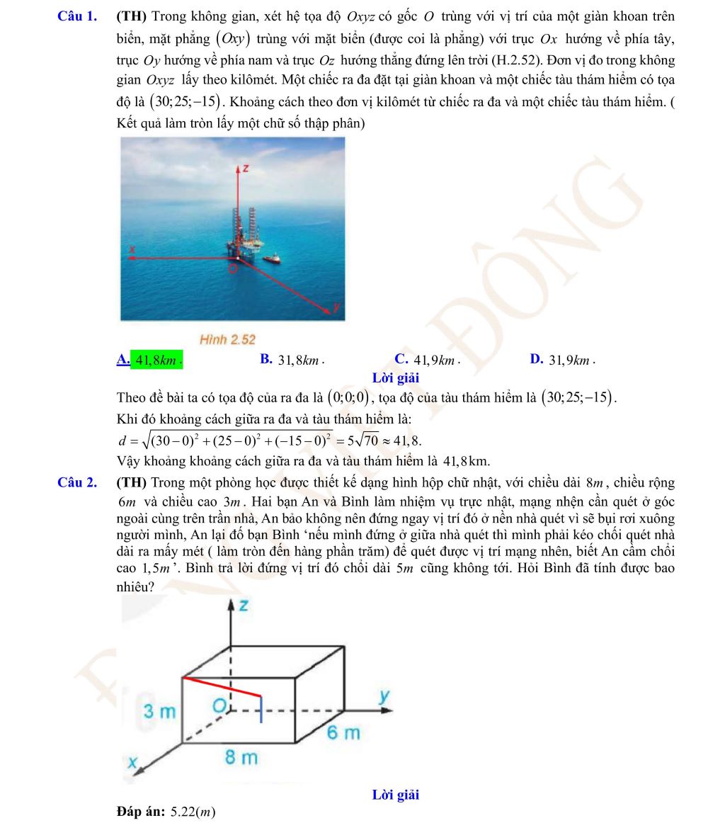 Toán Thực Tế Vectơ Và ứng Dụng Hệ Trục Toạ độ Trong Không Gian