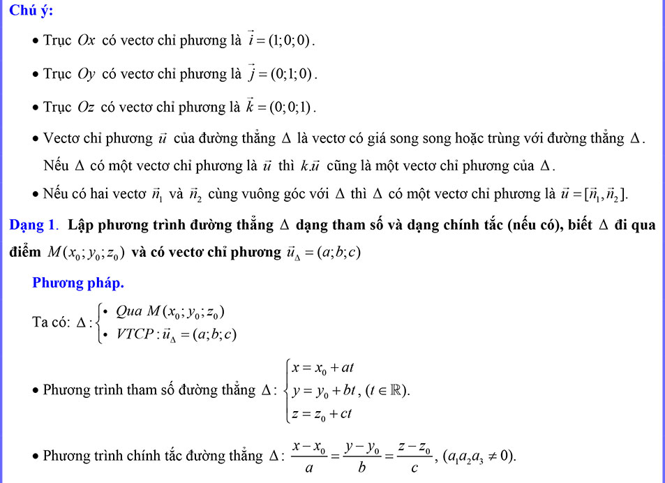 Lập phương trình đường thẳng ∆ dạng tham số và dạng chính tắc