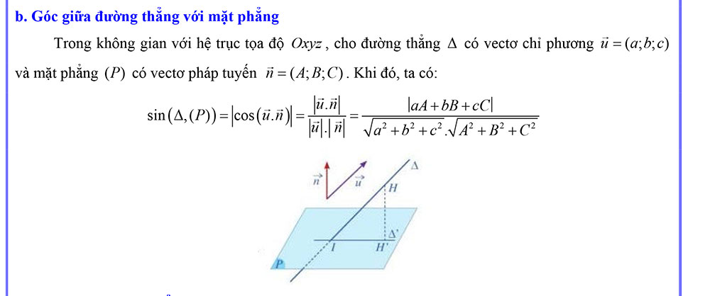 Góc giữa đường thẳng với mặt phẳng