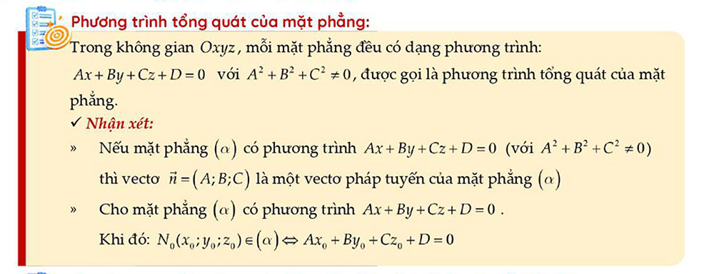 Phương trình tổng quát của mặt phẳng