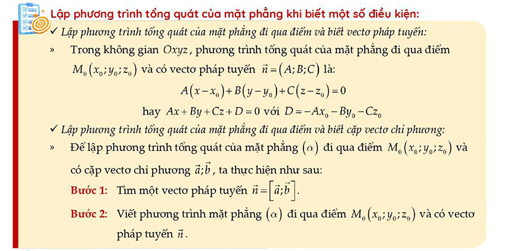 Lập Phương trình tổng quát của mặt phẳng khi biết một số điều kiện