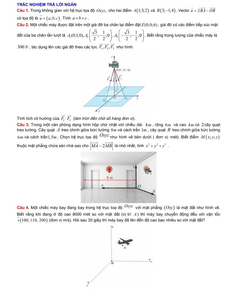 Bài tập Vector và hệ trục tọa độ trong không gian