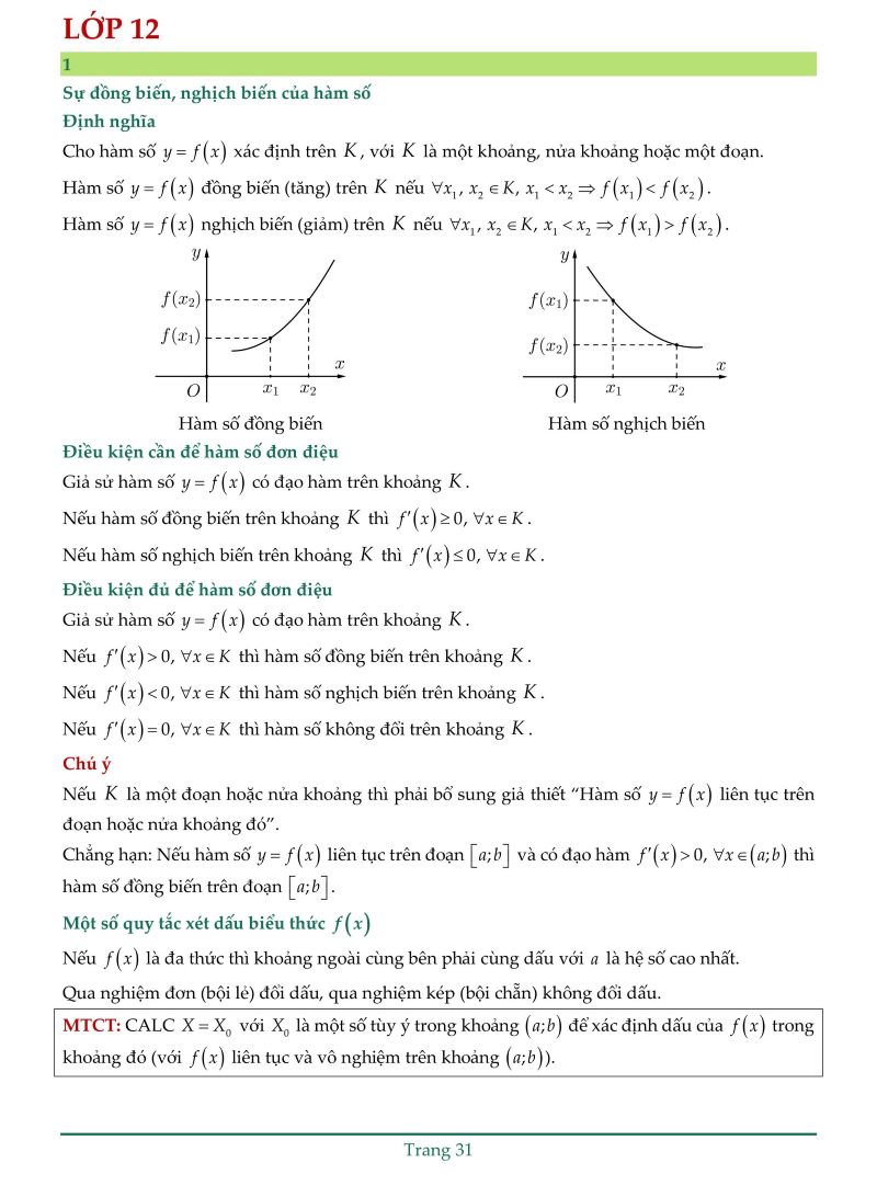 Tài Liệu Tổng Hợp Lý Thuyết Thpt Môn Toán lớp 12 Pdf