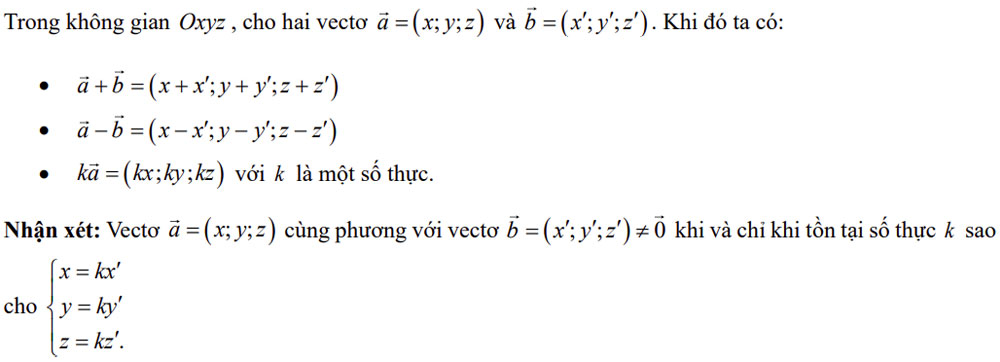 Biểu thức toạ độ của phép toán cộng, trừ, nhân một số thực với một vectơ
