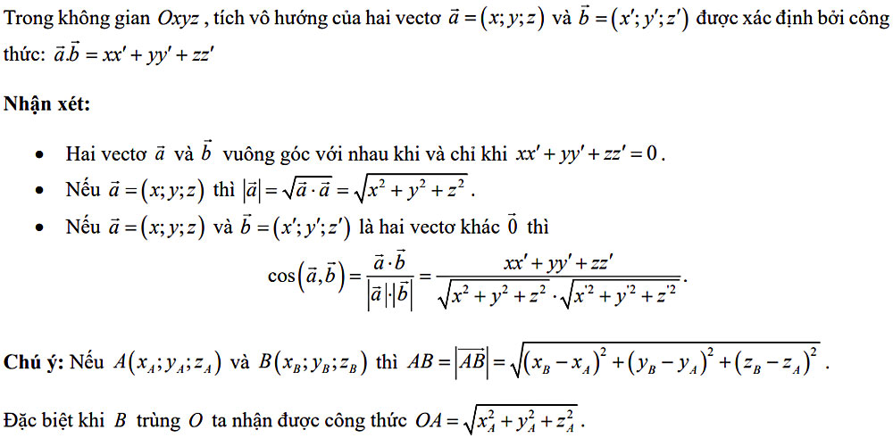 2) Biểu thức toạ độ tích vô hướng của hai vectơ