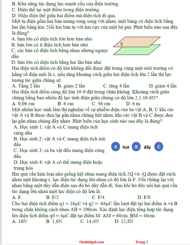 Đề Cương ôn Thi Giữa Kì 2 Môn Lý 11