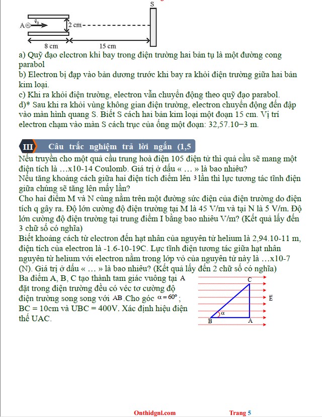 Đề Cương ôn Thi Giữa Kì 2 Môn Lý 11